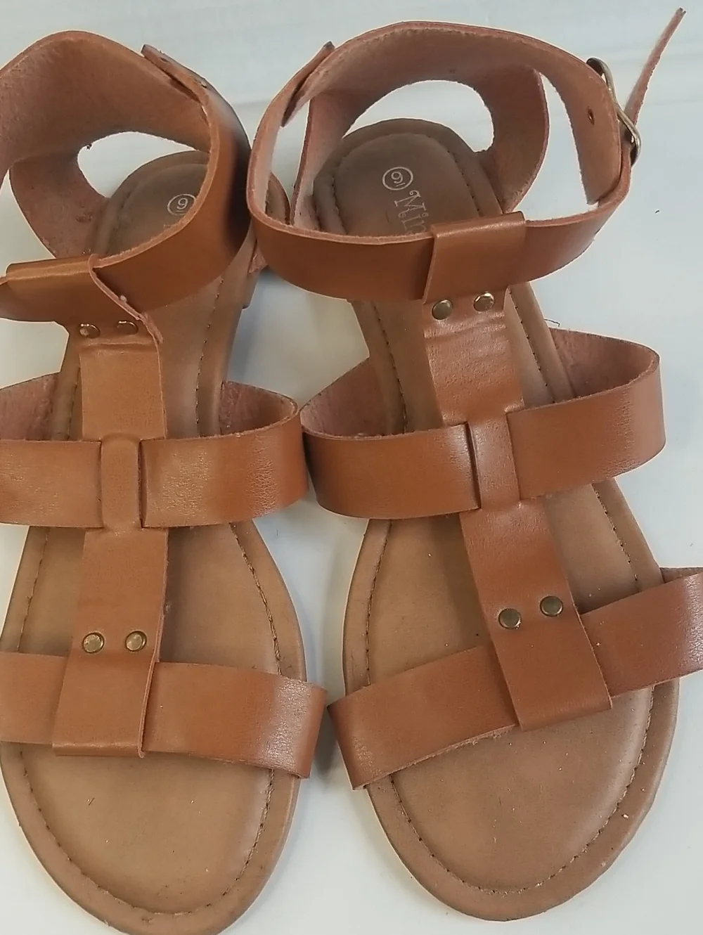 Women's Brown Strappy Ankle Buckle Sandals